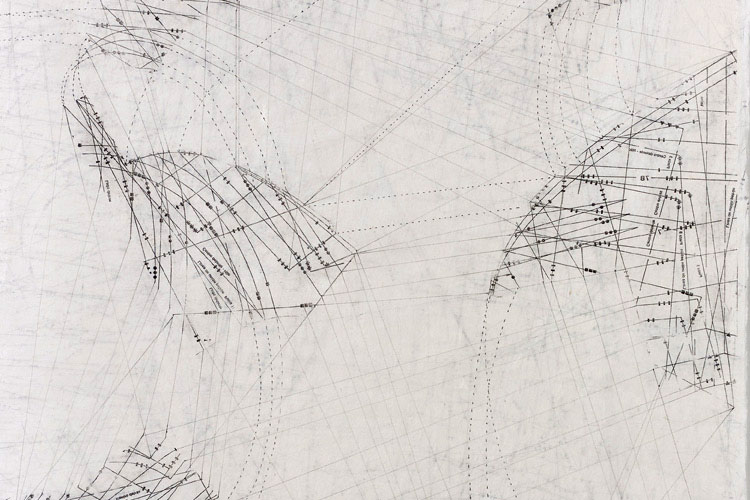 2018 - Búsqueda interminable A, 2011, Transfer y tinta sobre papel, 77 x 51 cm